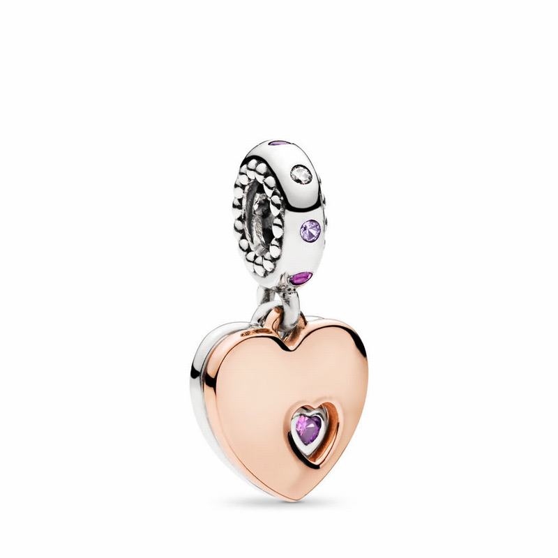 Pandora Australia Two Hearts Dangle Charm - Pandora Rose™ | VNJCLI687